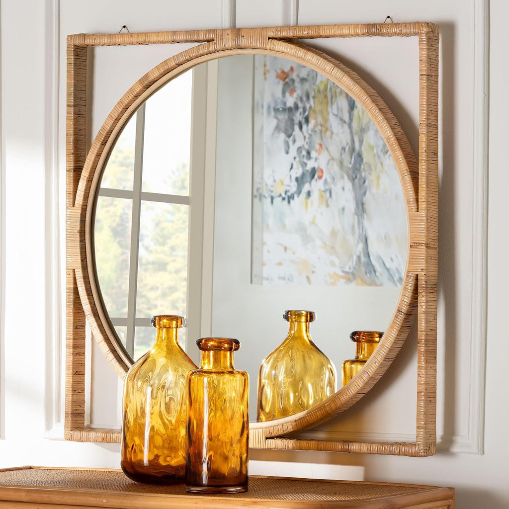 Bayan Japandi Natural Rattan Wall Mirror