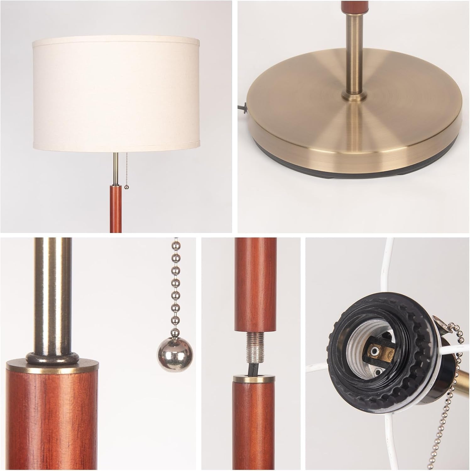 Mid-Century Modern Floor Lamp, Walnut Wood Finish, Drum Shade, Living Room Décor (64In, E26 LED)