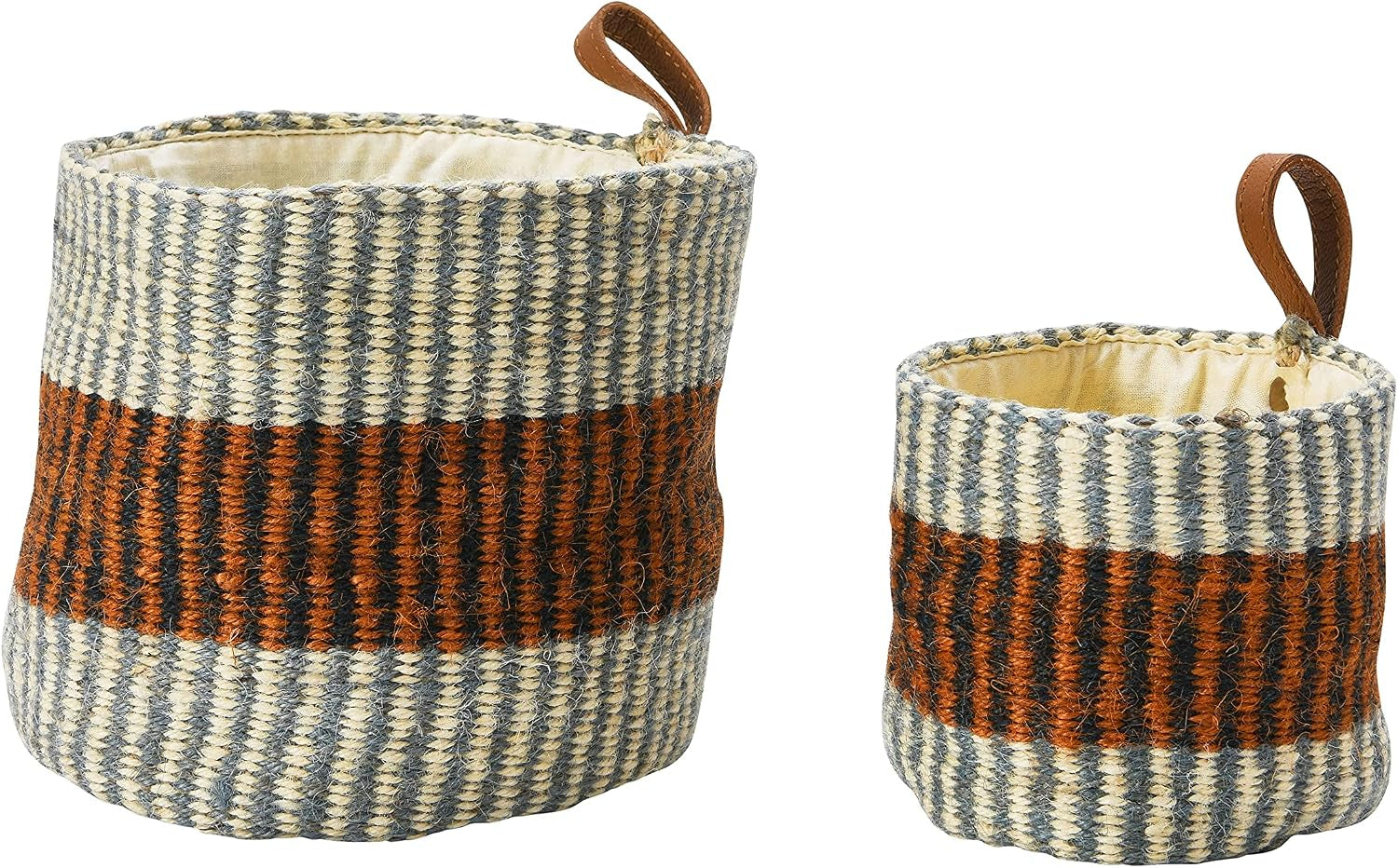 Woven Jute Baskets with Liner, Rust Striped, Set of 2 Sizes