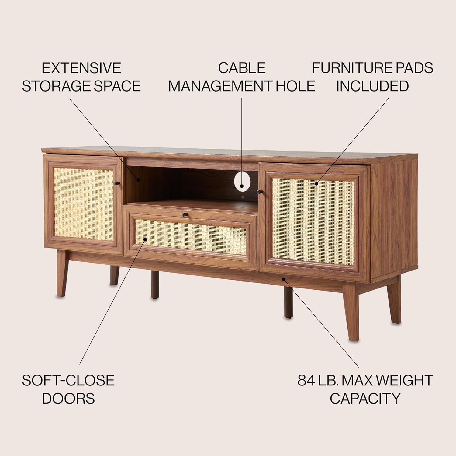 Walnut woven cane media console