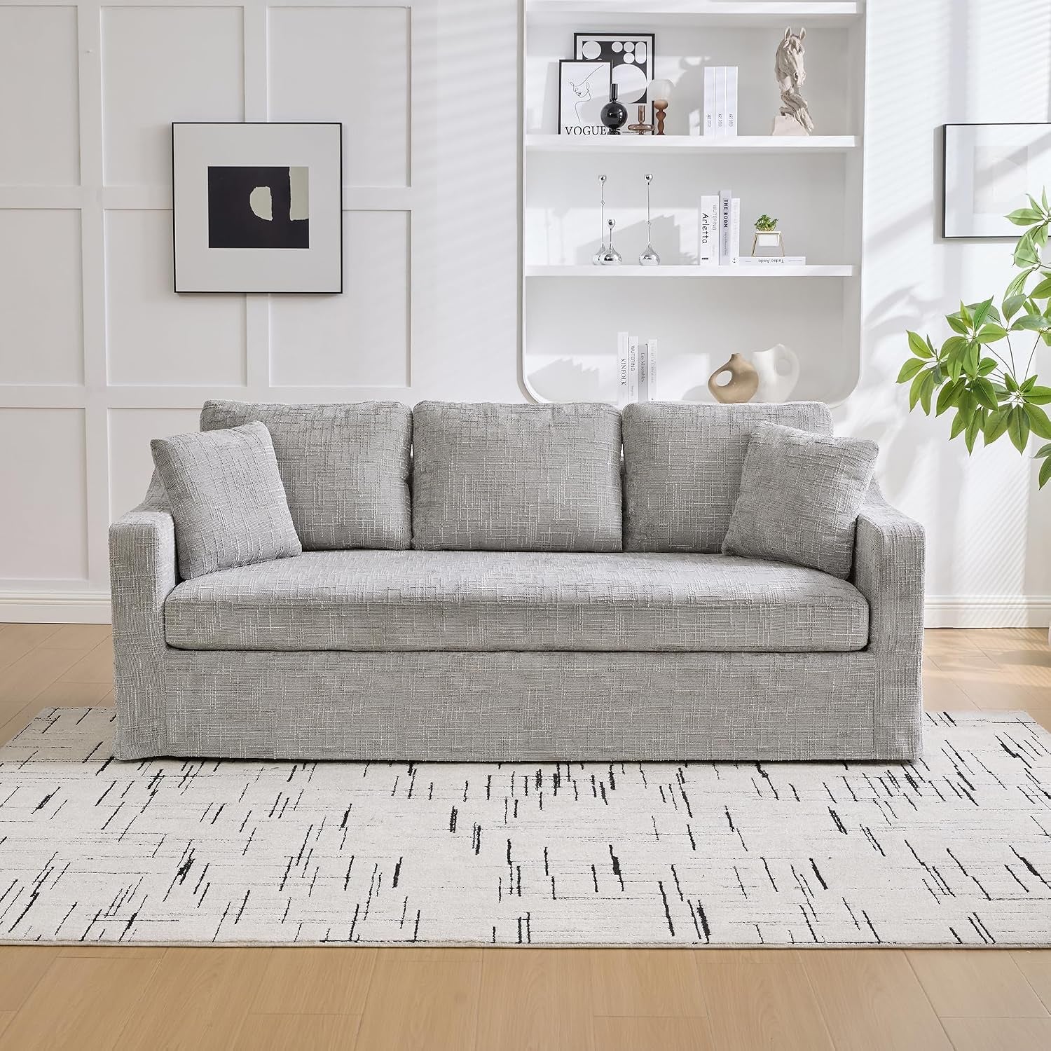 84" Modular Sofa Couch, Modern 3-Seater Chenille Fabric Loveseat Sofa with Removable Upholstery Cover, Small Couches for Living Room, Office, Apartment, Gray