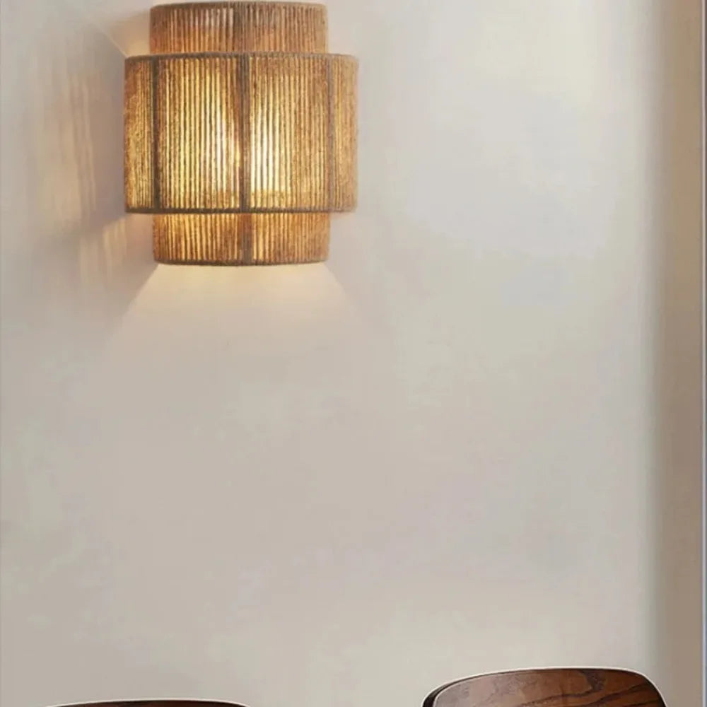 Home Vintage Design Hand-Woven Hemp Rope E27 Led Wall Lamps for Bedroom Bedside Lights Dining Room Study Wall Lighting Fixtures