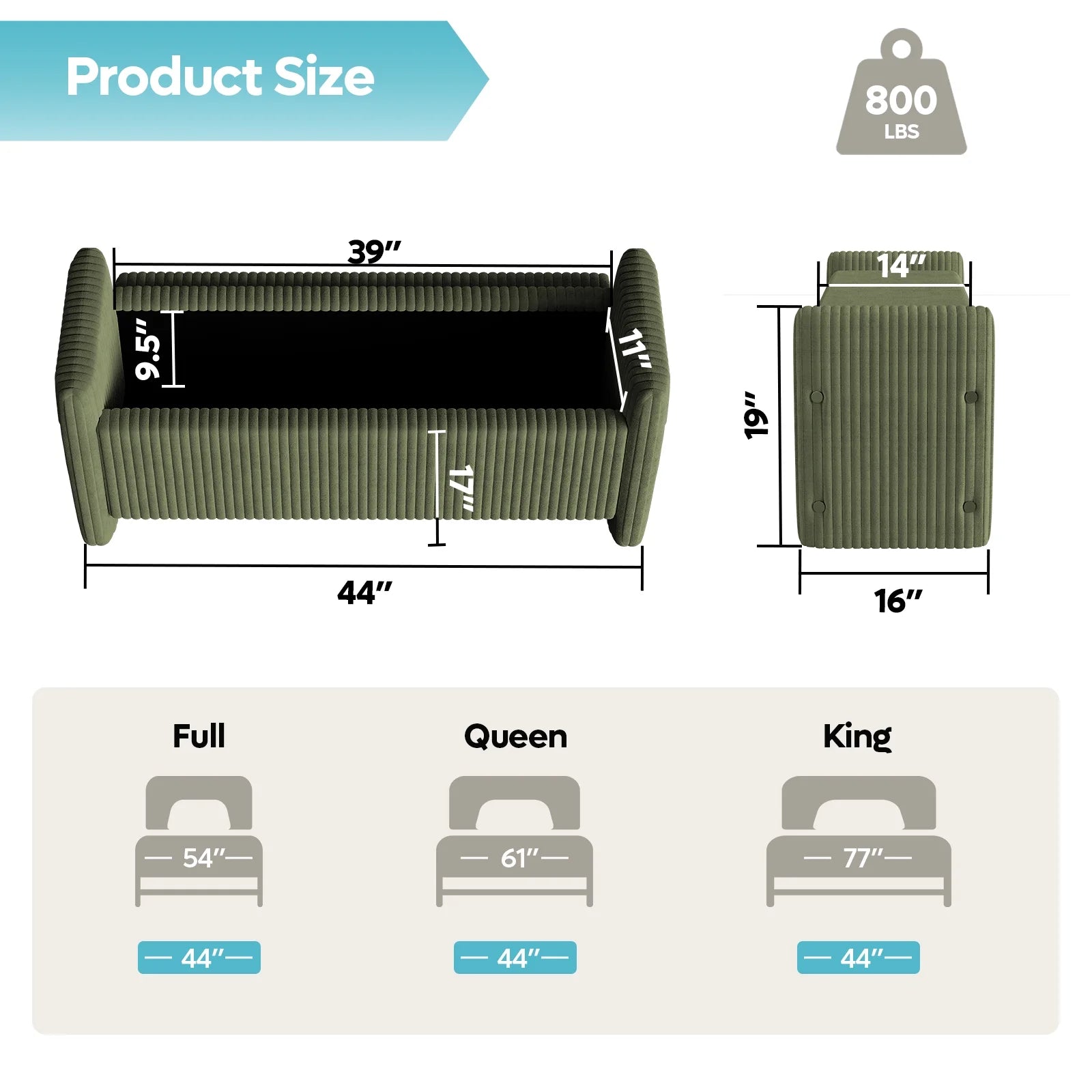 44" Upholstered Storage Bench, Wood Frame Entryway Bench with Storage for Bedroom & Living Room, Corduroy Olive Green
