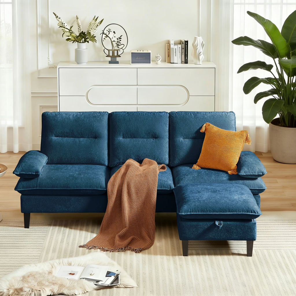 Sherpa Sofa, Sectional Sofa, Sleeper Sofa, Sectional Sofa with Footstool, Living Room Sectional Sofasofascouch, Black