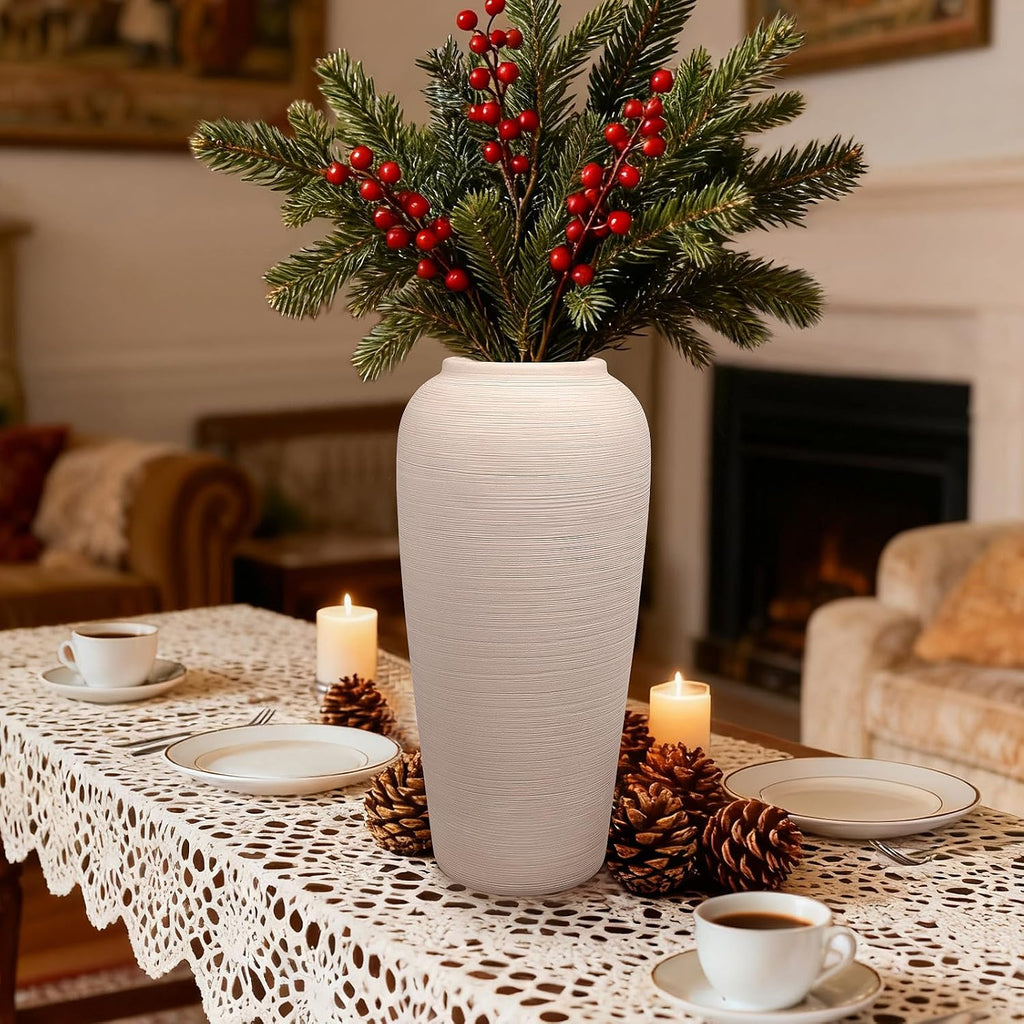 Tall Ceramic Vase 12 Inch Neutral Textured Vase,Cream Vase for Home Decor | Farmhouse Tall Ceramic Flower Vase for Dining Table,Living Room,Kitchen,Bedroom,Entryway,Christmas Gift