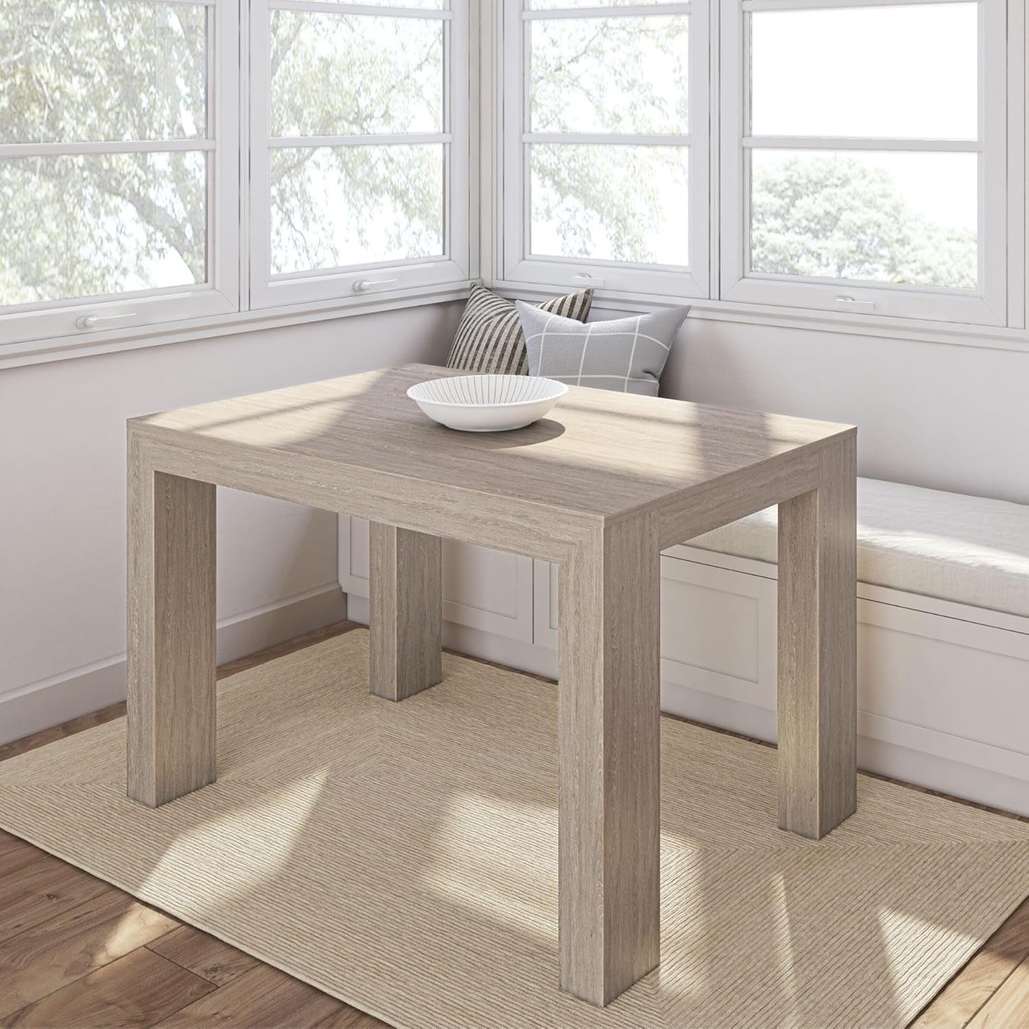 Modern 48 Inch Dining Table, Rectangular, Seashell Wirebrush | Non-Toxic Finishes, Versatile Design, Modern Design, Easy Assembly, Modern Style, Quick Setup, Solid Wood