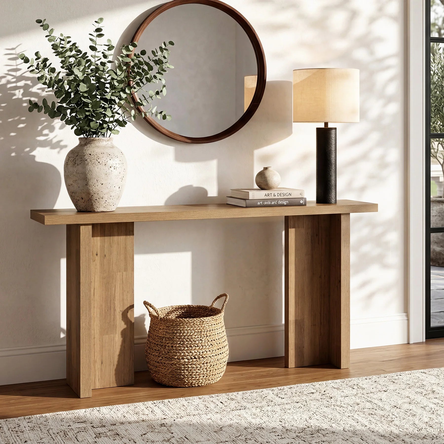 63 Inch Modern Console Table, Narrow Entryway Table with Wood Grain, Minimalist Sofa Table for Living Room, Hallway, Foyer, Entryway, Rustic Oak