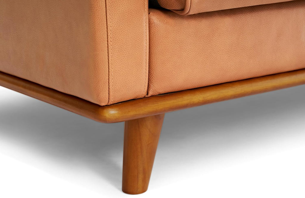 Valencia Artisan Full Leather Sofa 88” - Pure Full Italian Nappa Leather Couch, Solid Wood Accent, Ultimate Comfort, Cognac Tan