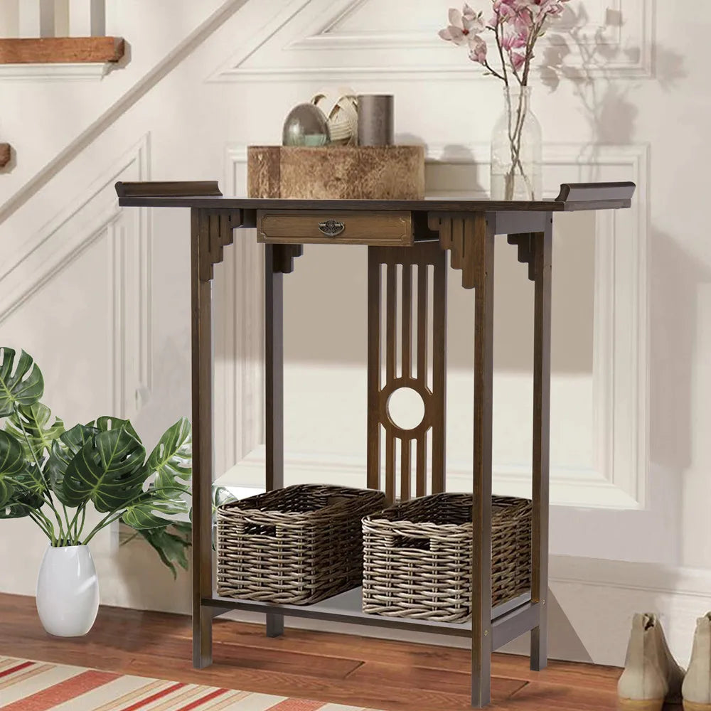 Classic Wood Console Table with Drawer and Bottom Shelf Entryway Accent Table for Home Decor