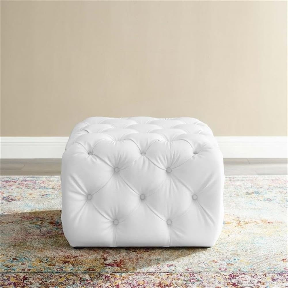 EEI-3775-WHI Anthem Tufted Button Square Faux Leather Ottoman, White