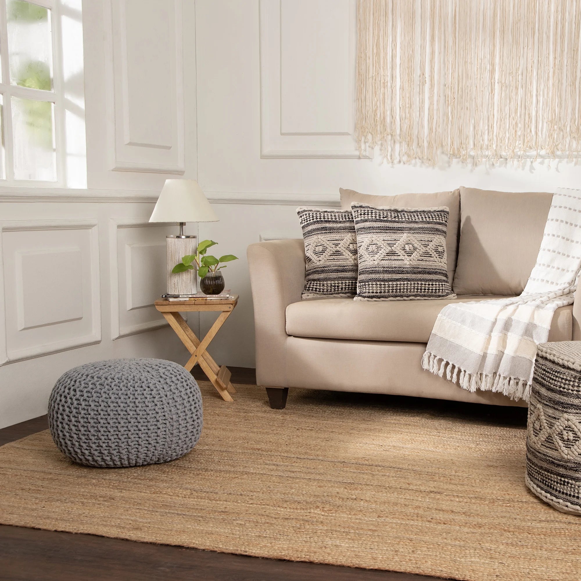 ·  · round Pouf Ottoman - Hand Knitted Cable Boho Poof Home Décor Pouffe Circular Footrest for Living Room - Nursery - Bedroom - Lounge 100% Cotton (19.5”X19.5”X14”) - Gray, Set of 2