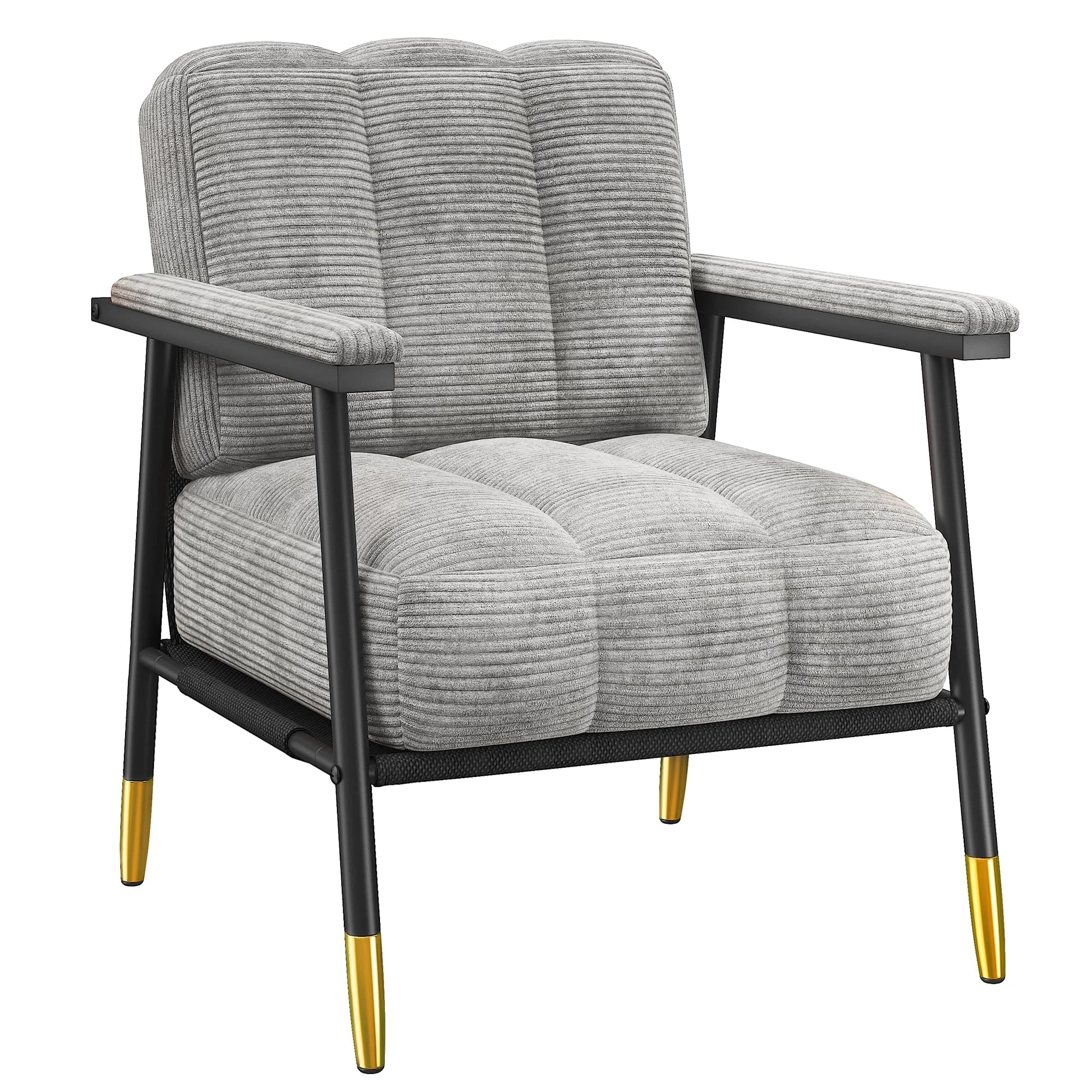 Modern Living Room Chair, Upholstered Armchair with Thick Cushion, Mid-Century Accent Chair with Metal Frame for Bedroom, Balcony and Porch