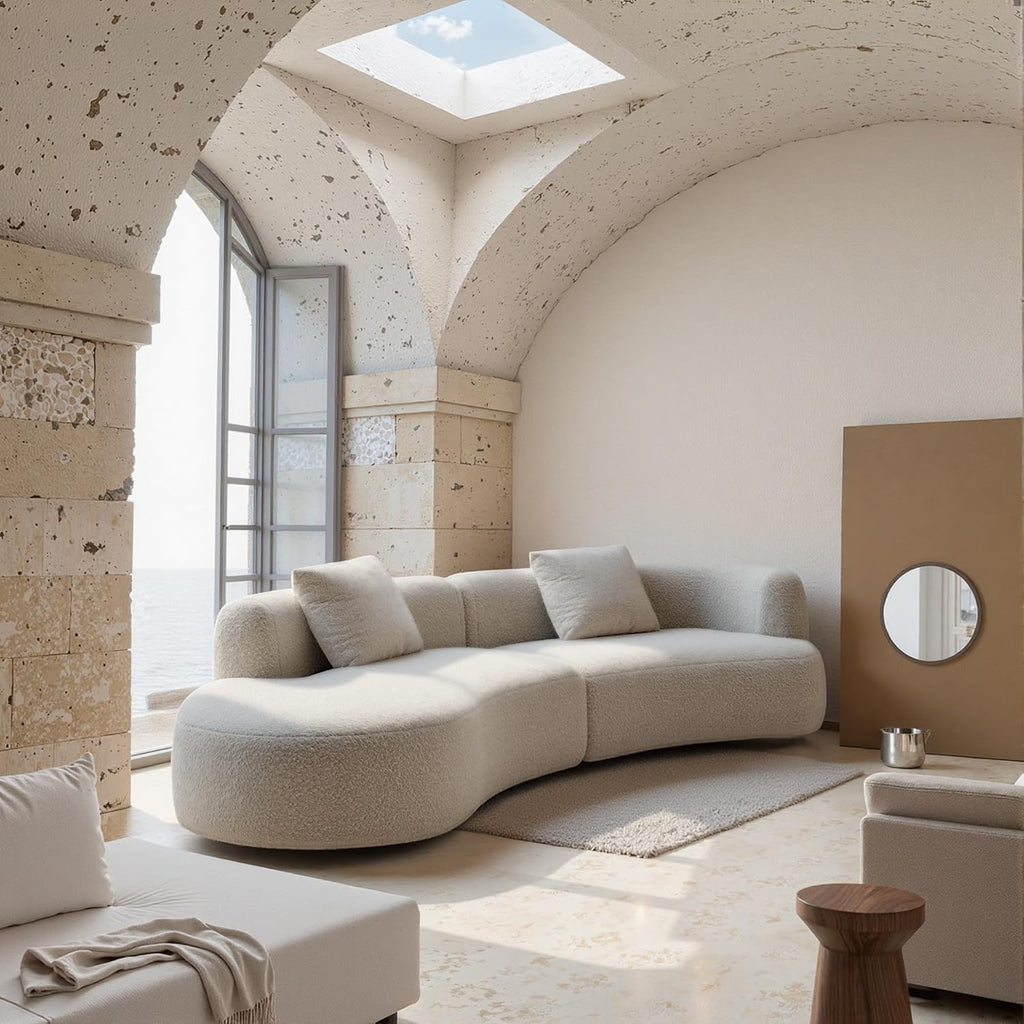 Formia Boucle Curved Sectional Couch for Living Room | Modular Sofa, Modern Minimalist, Wood Frame, for Apartment, Home Office