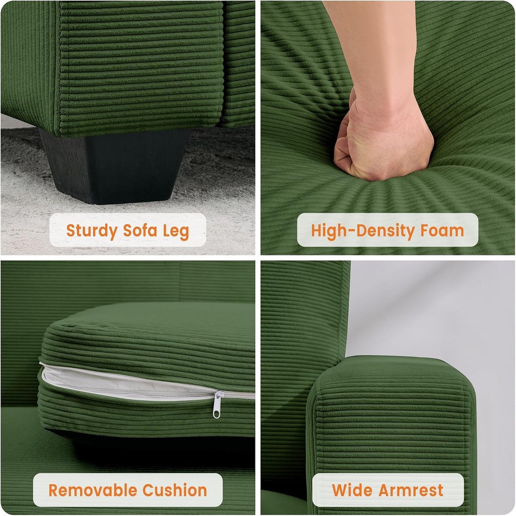 84" Corduroy Loveseat Sofa for Living Room, Modern Upholstered Sofa with Wide Armrests, Modern Plush Deep Seat Sofa Couch, Oversized Comfy 3-Seater Sofa for Living Room, Apartment, Green