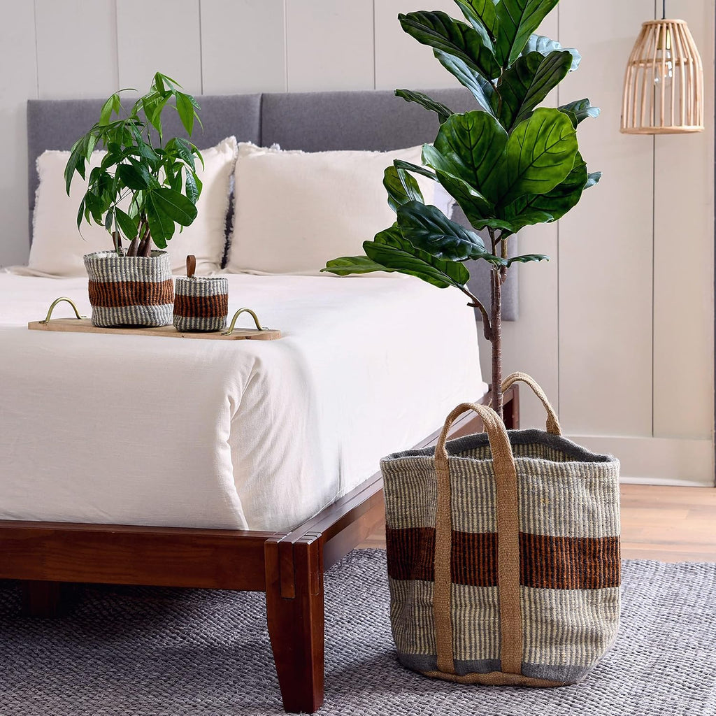 Woven Jute Baskets with Liner, Rust Striped, Set of 2 Sizes