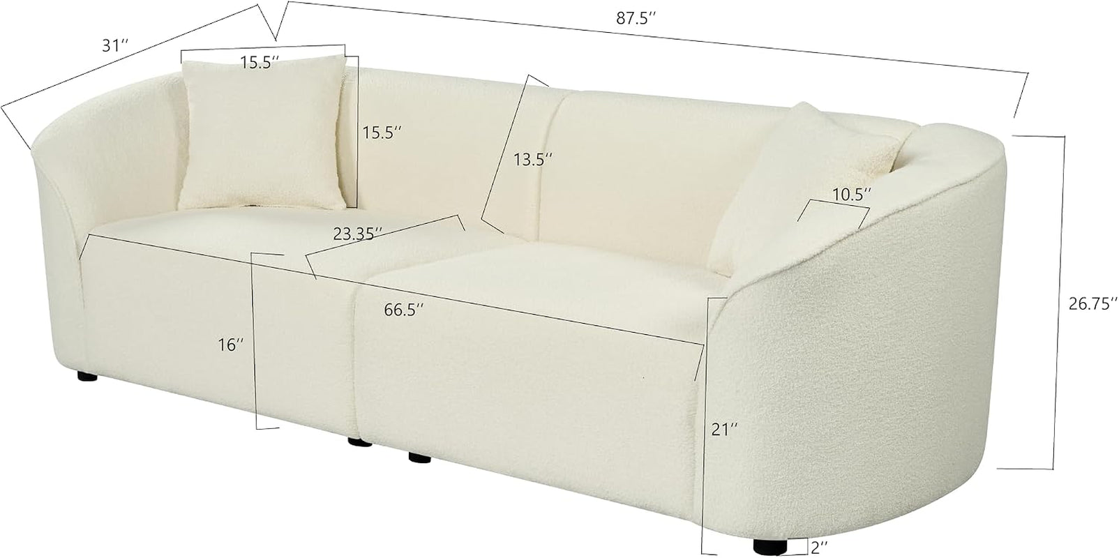 Sabbo 87.50" Boucle Upholstered Couch, Oversized 2 Seater Sofa, Curved Soft Seating Lounge Sofa Chair, Cozy Loveseat with Armrest, Reading Sofa for Living Room Home Rest, Beige
