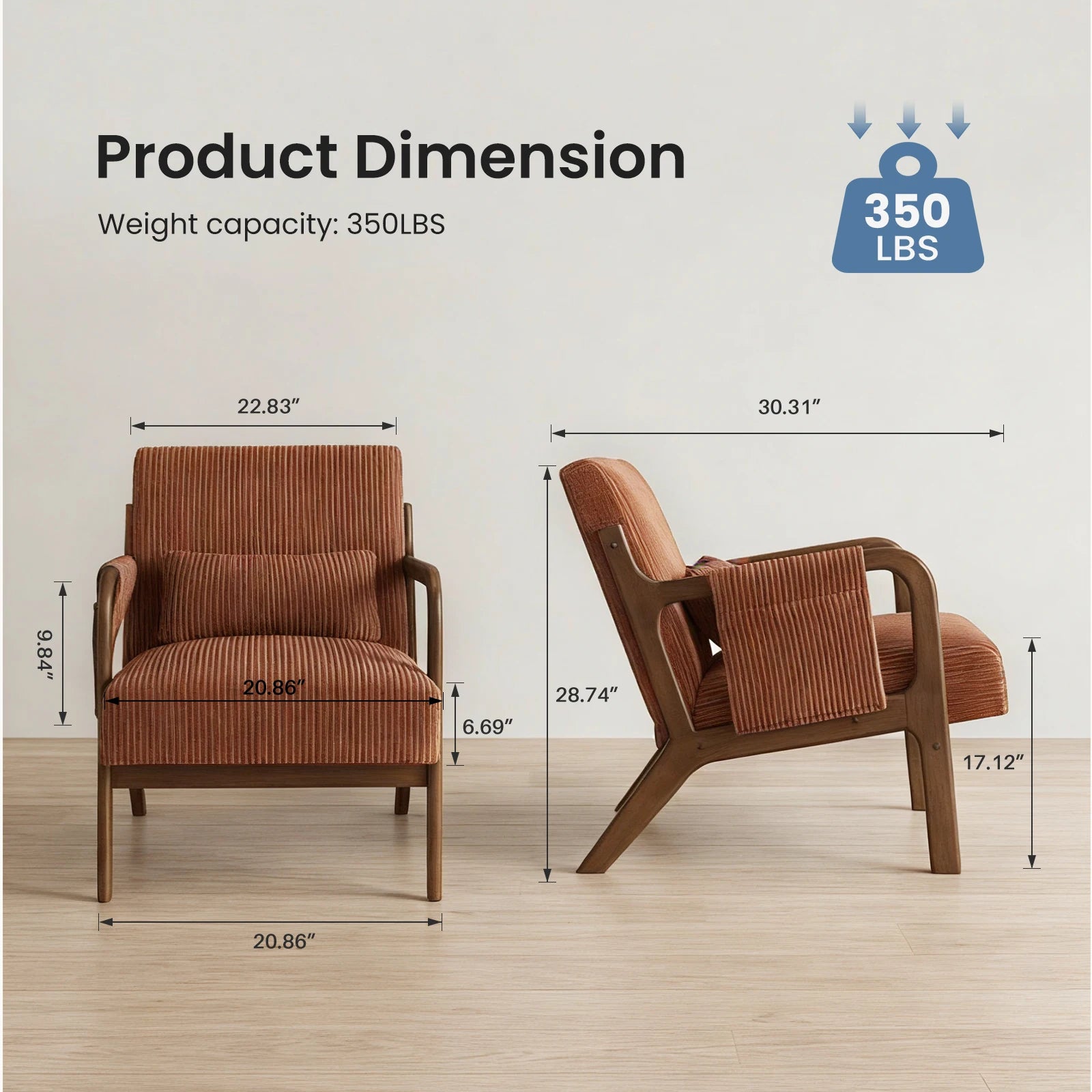 Mid-Century Solid Wood Frame Office Chair Ergonomic Armchair with Lumbar Pillow High Backrest Heavy Capacity for Office