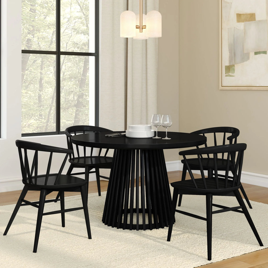 48" Lido round Dining Table, Solid Wood Minimalist Kitchen Table for 4, Black