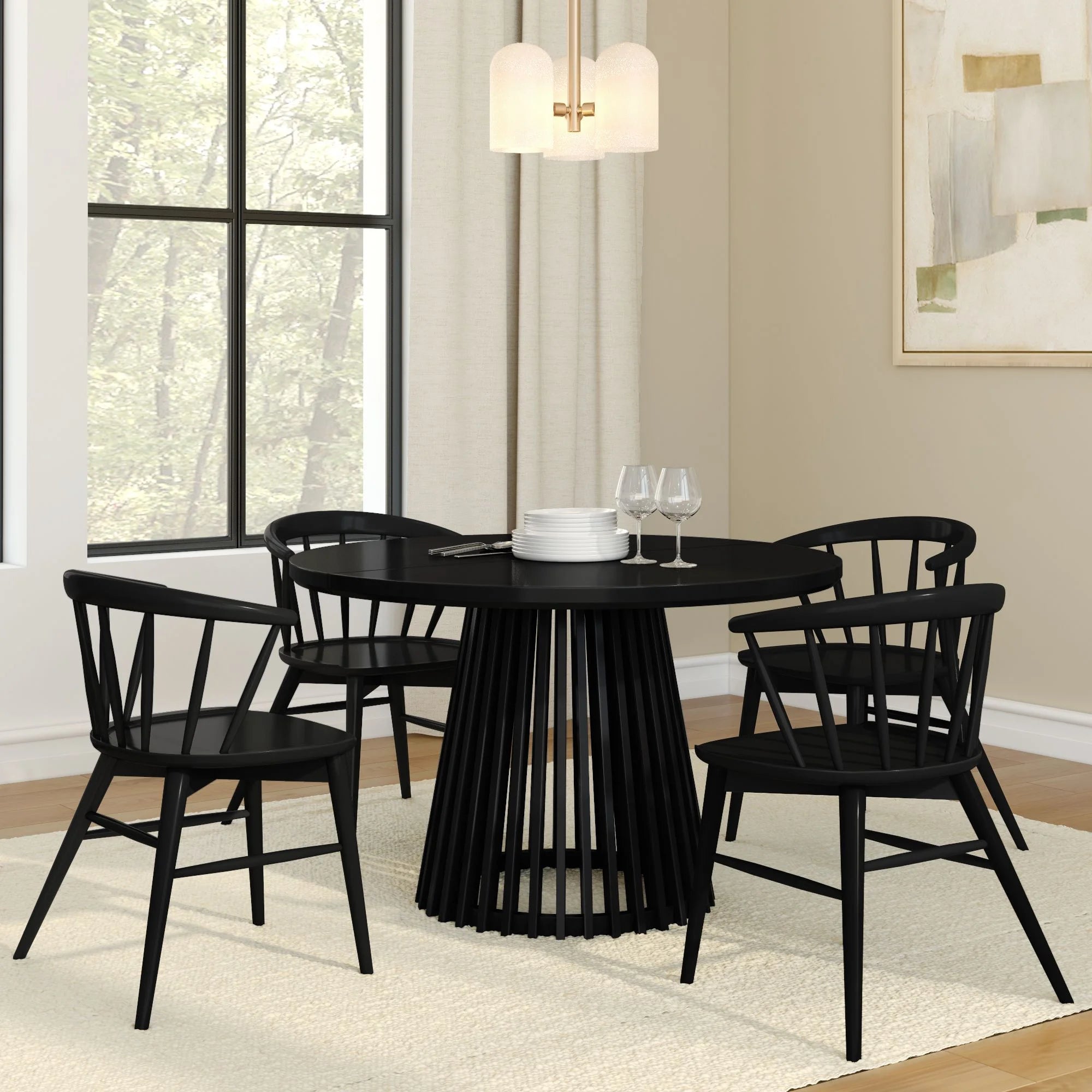 48" Lido round Dining Table, Solid Wood Minimalist Kitchen Table for 4, Black