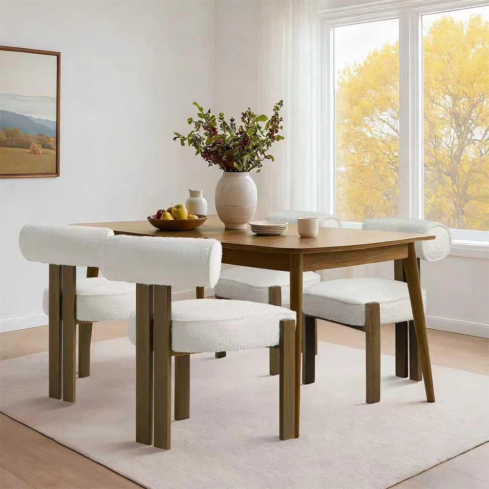 Dining Chairs Set of 2,Modern Boucle Dining Room Chairs with Ergonomic Curved Back, Comfortable Kitchen Chairs with Rubber Wood
