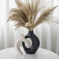 Black and Off-White Snuggle Hollow Ceramic Vase Set of 2 | Nordic Minimalist Aesthetic Snuggle Vases for Table Centerpiece Dining Living Room Book Shelf Decoration (W 6.3" X H 8.4")