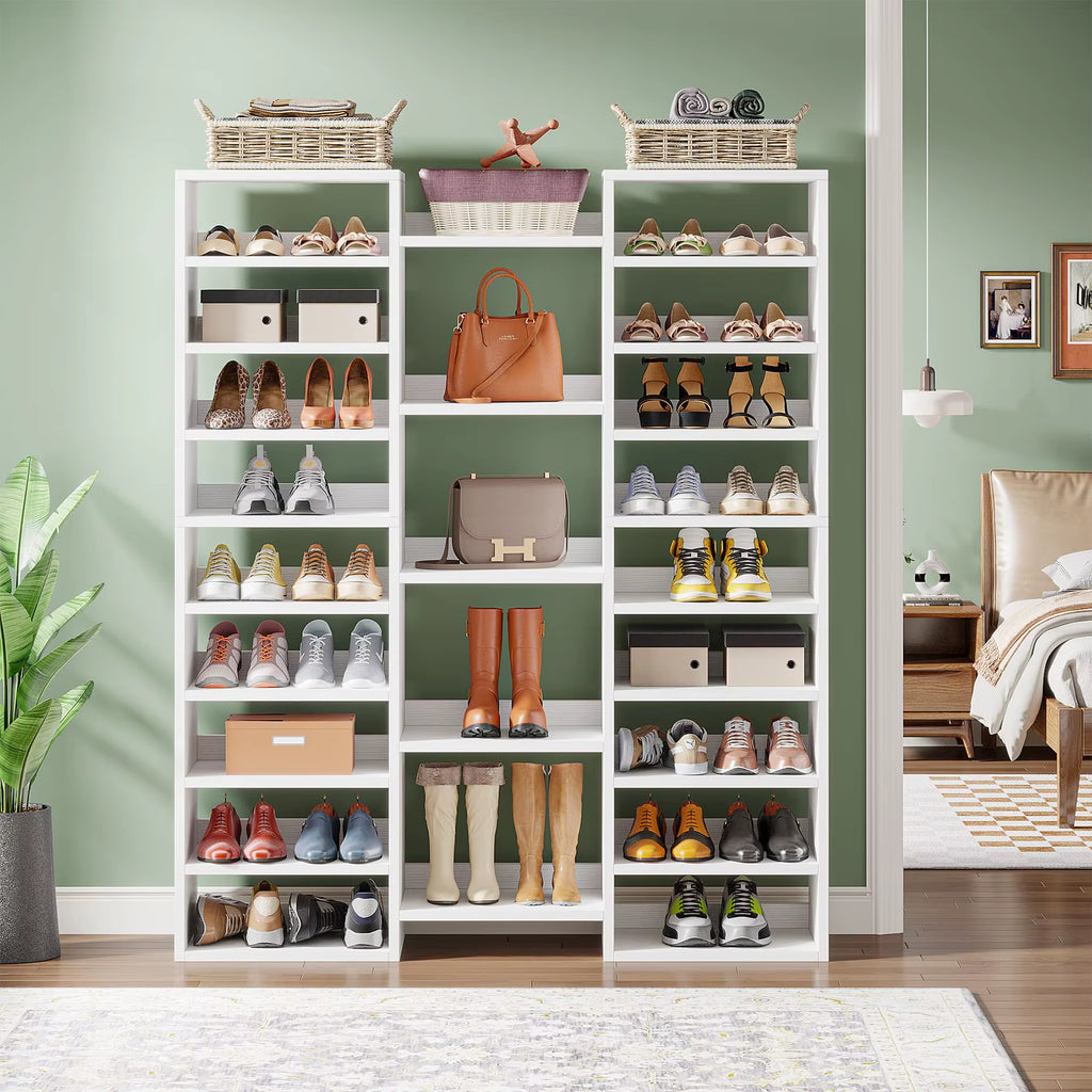 Tribesigns 14-Tier Shoe Rack, Freestanding Tall Shoe Shelf, White Wooden Shoe Storage Cabinet with 22 Open Cubbies, 46 Pairs Wid