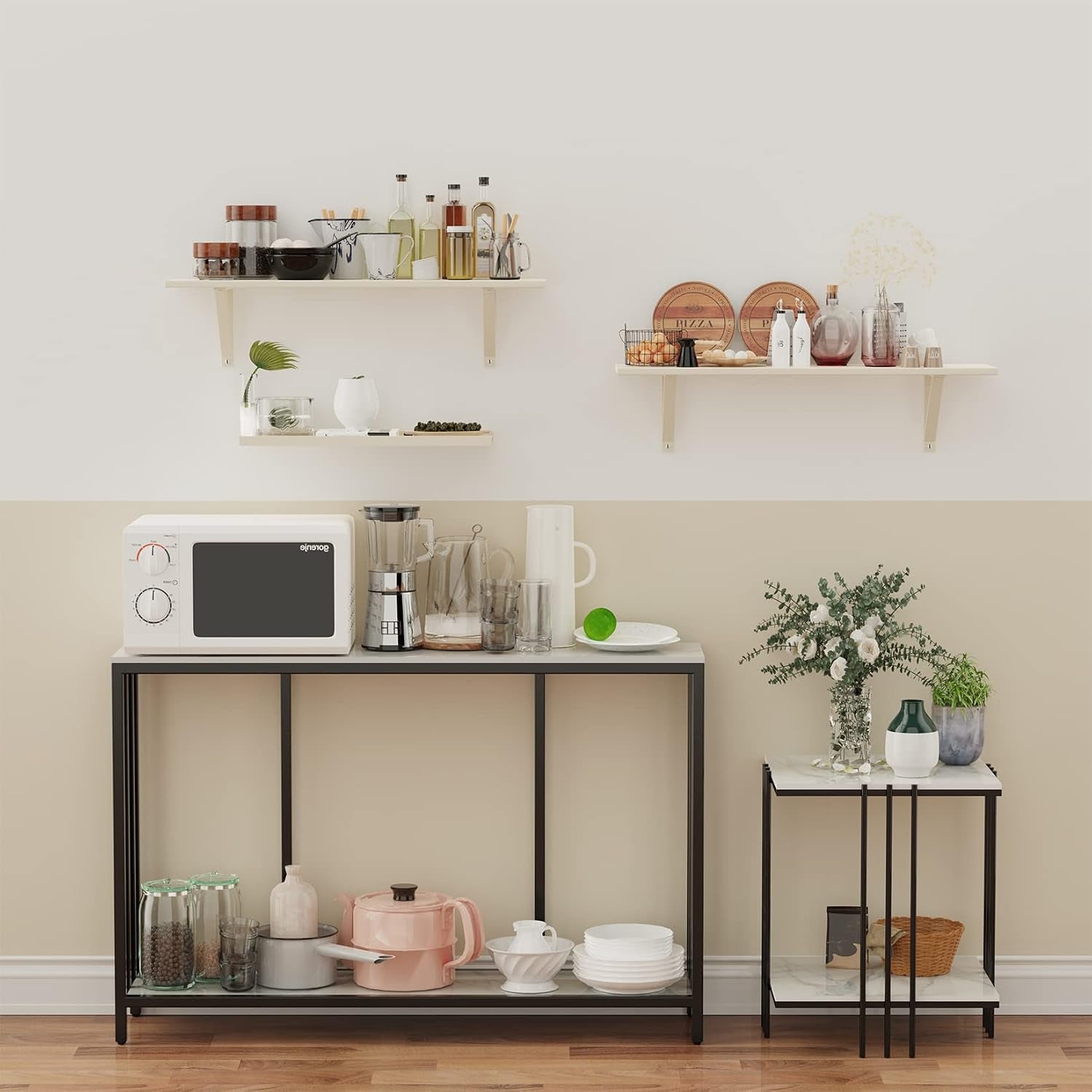 White two tier marble console table