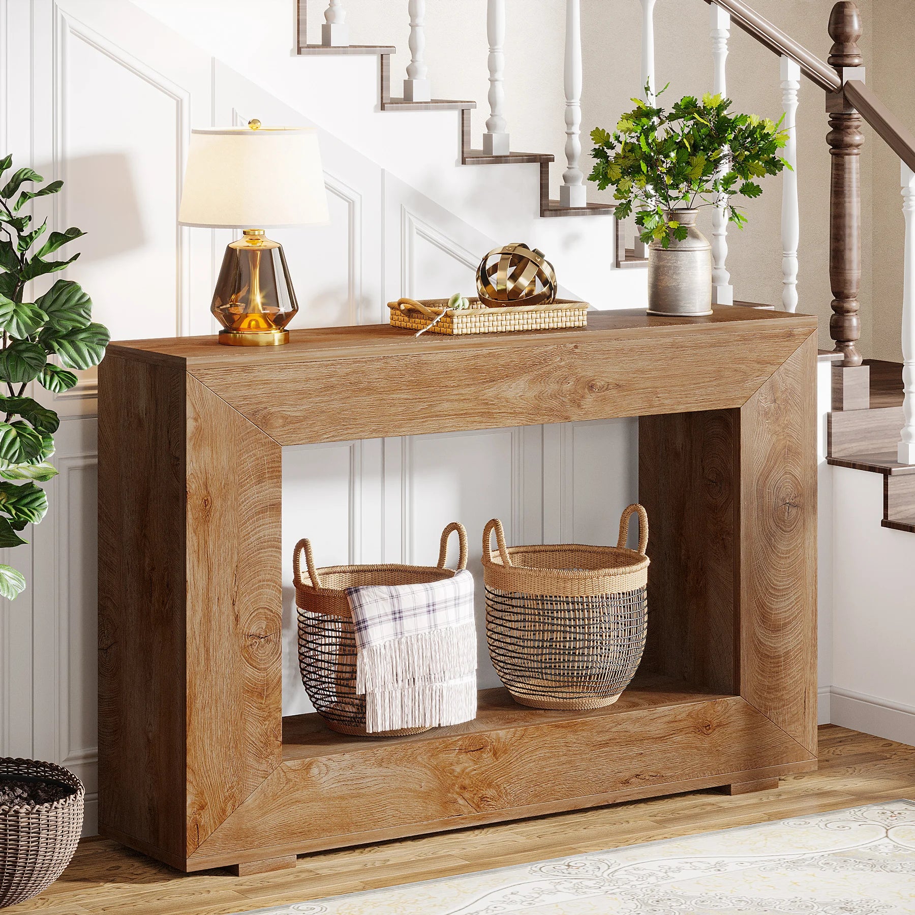 47" Farmhouse Console Table with Storage, Industrial Hallway Sofa Table for Entryway, Living Room