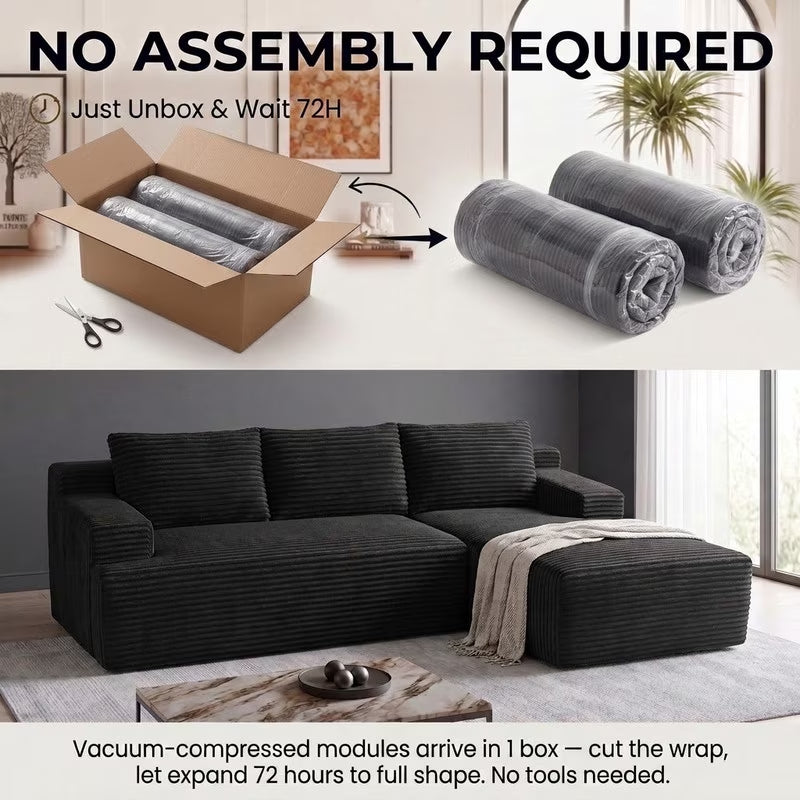 Black corduroy L shaped modular sectional