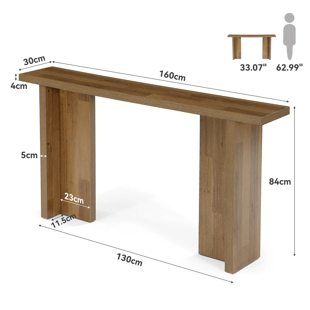 63 Inch Modern Console Table, Narrow Entryway Table with Wood Grain, Minimalist Sofa Table for Living Room, Hallway, Foyer, Entryway, Rustic Oak
