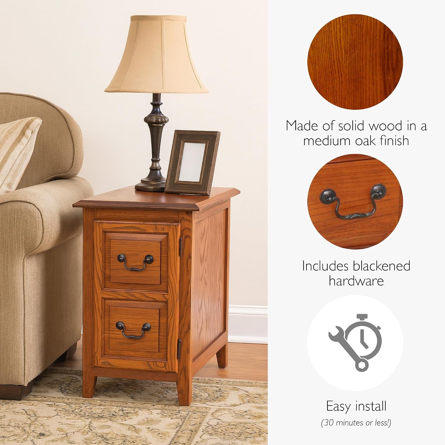 Mission Cabinet End Table, 15", Medium Oak
