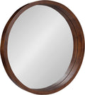 Hutton round Decorative Modern Wood Frame Wall Mirror, 22 Inch Diameter, Walnut Finish