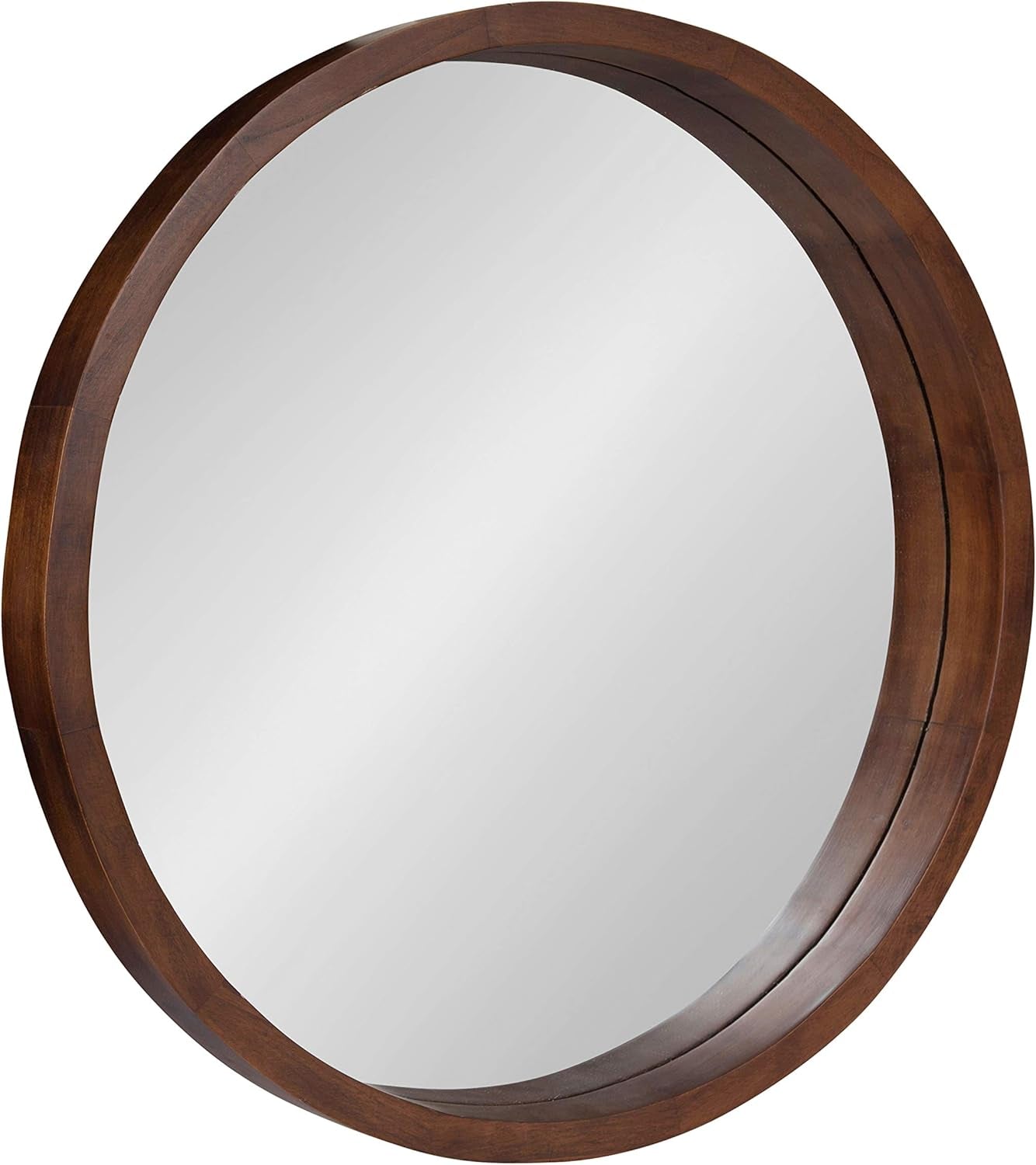 Hutton round Decorative Modern Wood Frame Wall Mirror, 22 Inch Diameter, Walnut Finish