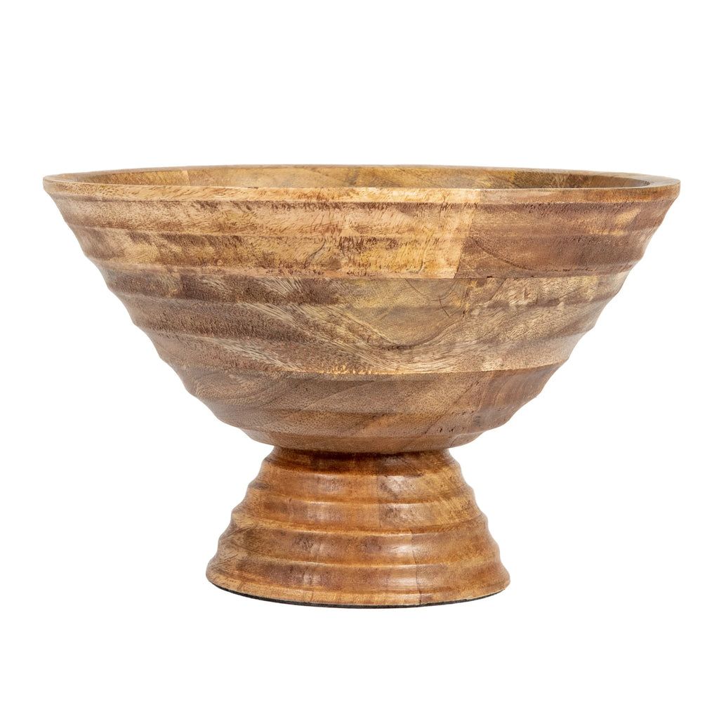 Boho Wood Pedestal Serving Bowl, Light Brown Finish