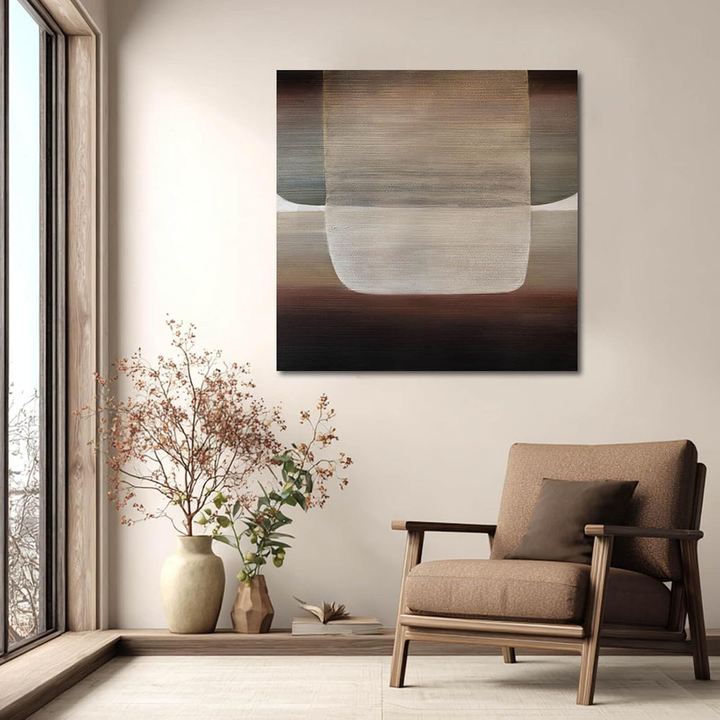 Neutral Abstract Textured Wall Art Oil Painting on Canvas, Modern Minimalist Wall Decor for Living Room, Bedroom & Office, 40X40 In