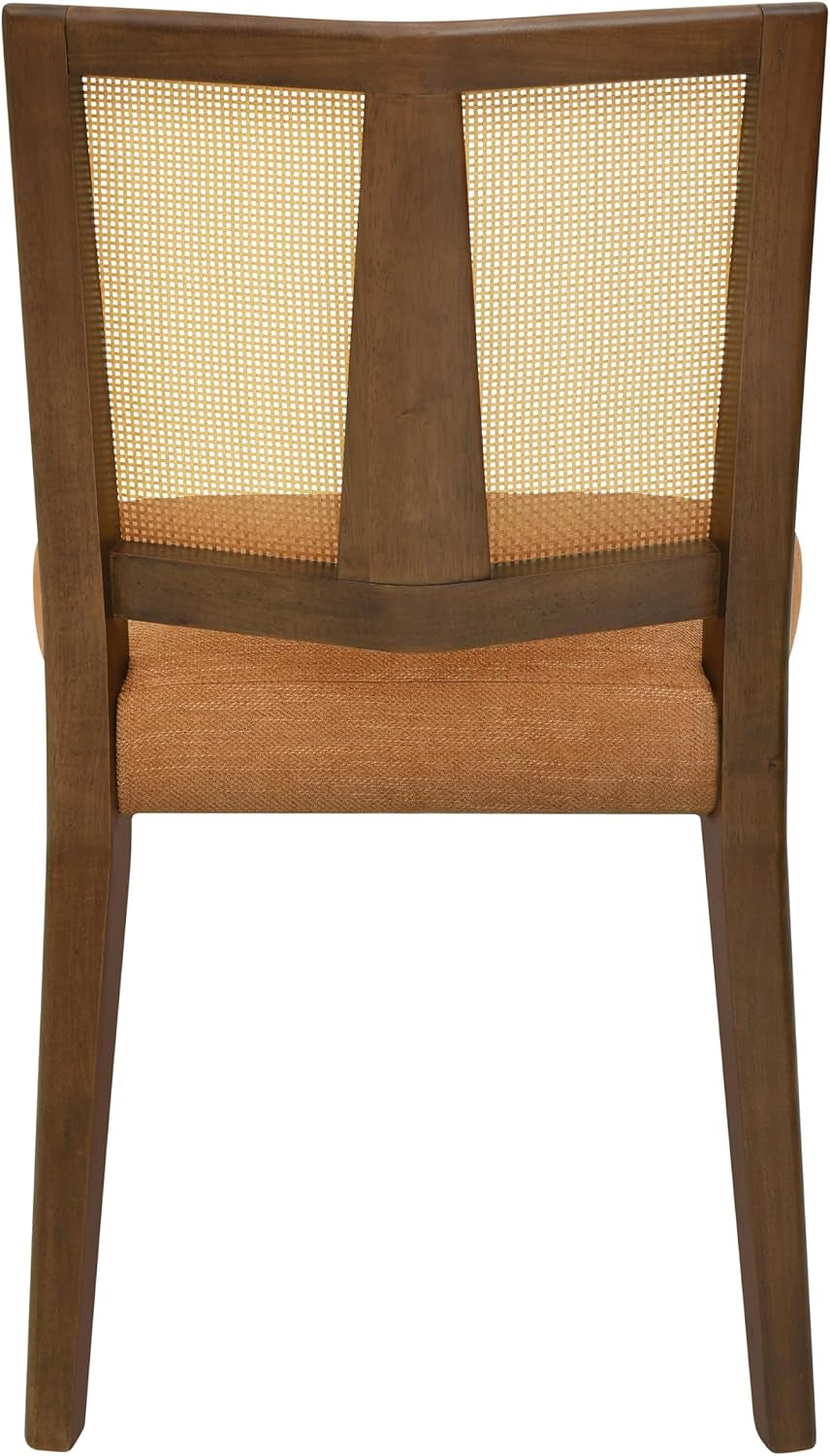 Dining Chairs Set of 2, Upholstered Armless Dining Chairs with Rattan Cane Backrest and Rubberwood Frame, Mid-Century Modern Dining Room Chairs for Kitchen and Living Room