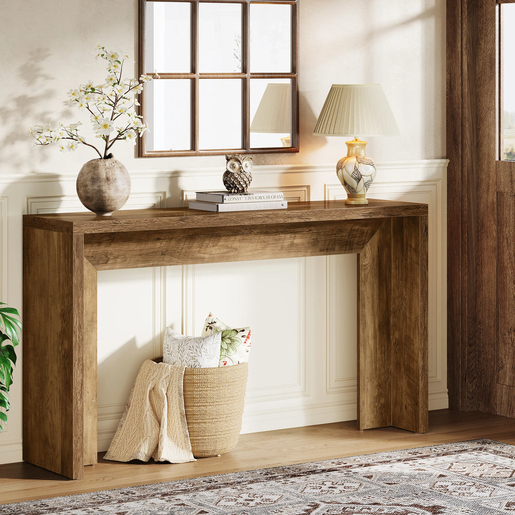 Farmhouse Console Table, 55-Inch Wooden Sofa Table with Storage for Entryway, Foyer, Hallway, Living Room, Brown