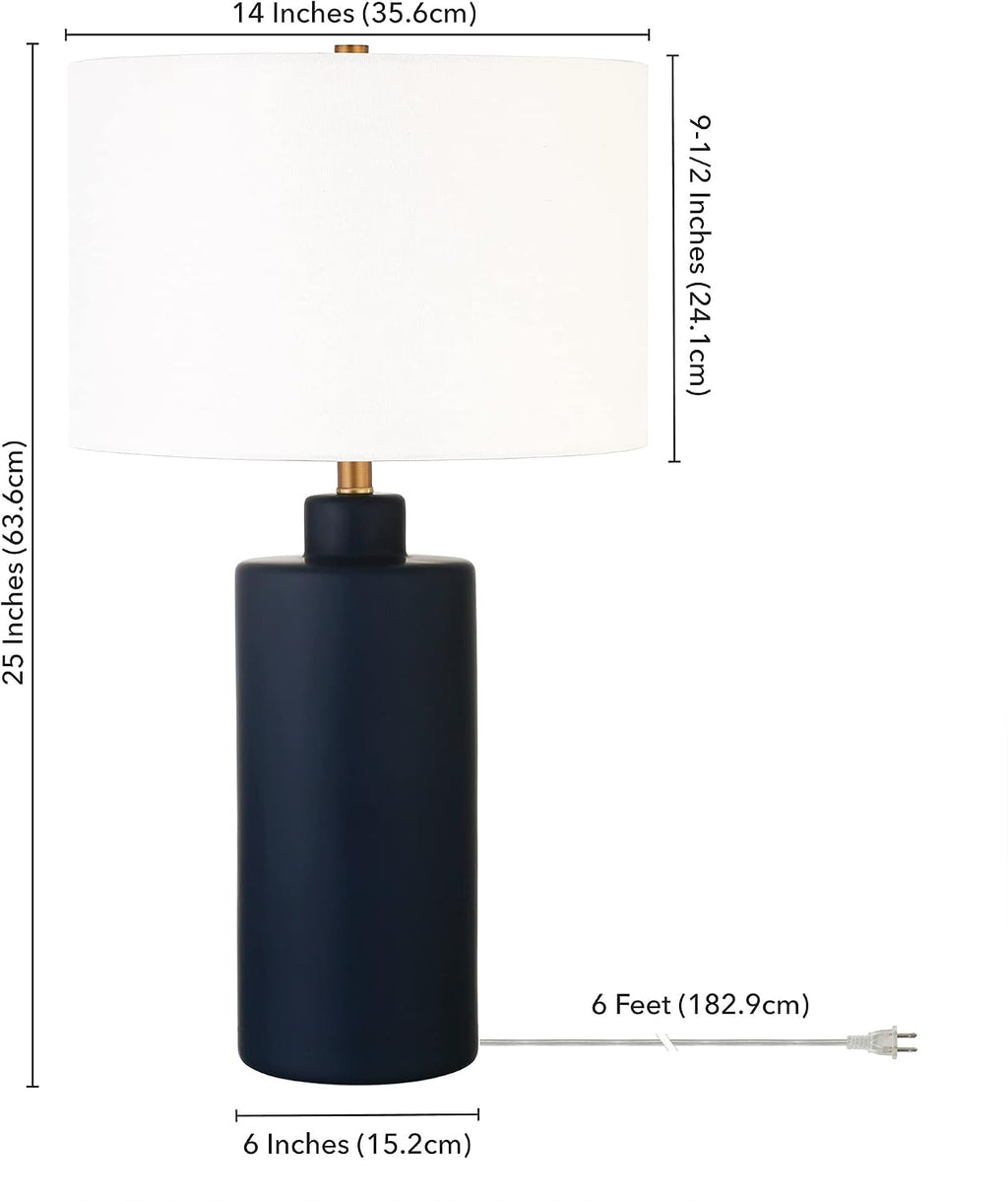 Carlina 25" Tall Ceramic Table Lamp with Fabric Shade in Matte Navy/White | Ceramic Base and Soft Fabric Shade Bring Timeless Style and Ambient Lighting to Living Rooms. Bedrooms, or Offices