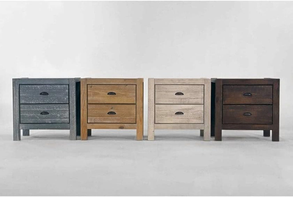 Montauk 2-Drawer Bedside Nightstand, Solid Wood with Rustic Walnut Finish
