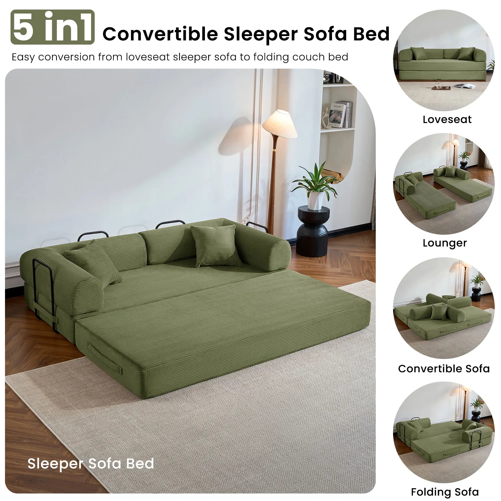 Corduroy folding convertible sofa bed