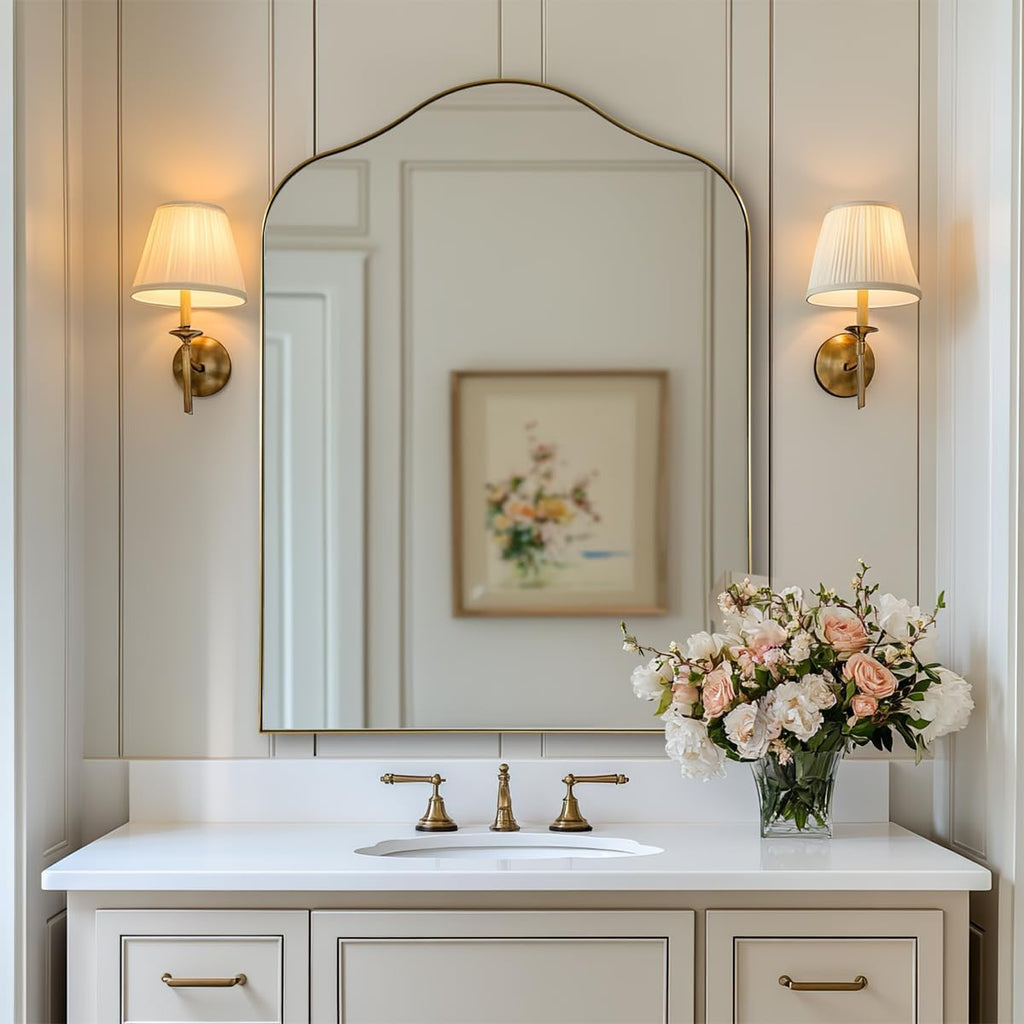 Brushed gold scalloped arched wall mirror
