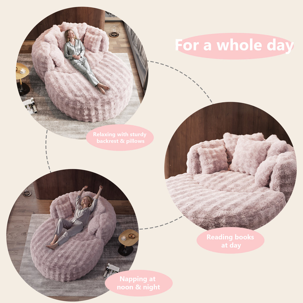 55" W Oversized Chaise Lounge Chair Indoor with Ottoman,Round Reading Sofa Couch with Thickened Backrest & 5 Pillows for Living Room,Pink