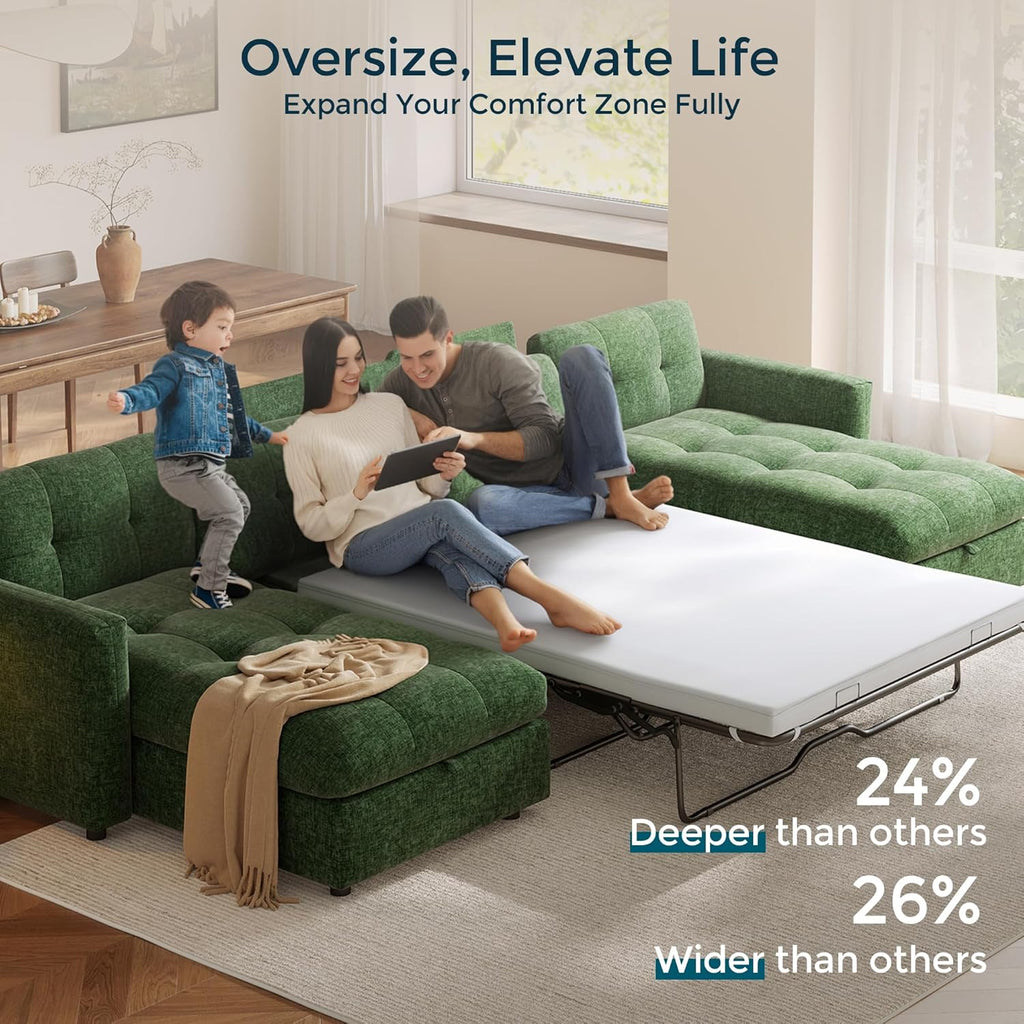 Green chenille sleeper loveseat