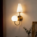 Gold Double-Headed Wall Sconce, Elegant Wall Lamp with Milky White Glass Shade, Metal Wall Light Fixtures for Bedroom