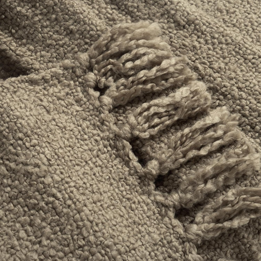 Tulum Boucle Textured Woven Fringed Throw Blanket Single 50" W X 60" L Neutral - Soft Cozy Blanket for Bed, Couch or Chair - Modern Boho Home Decor