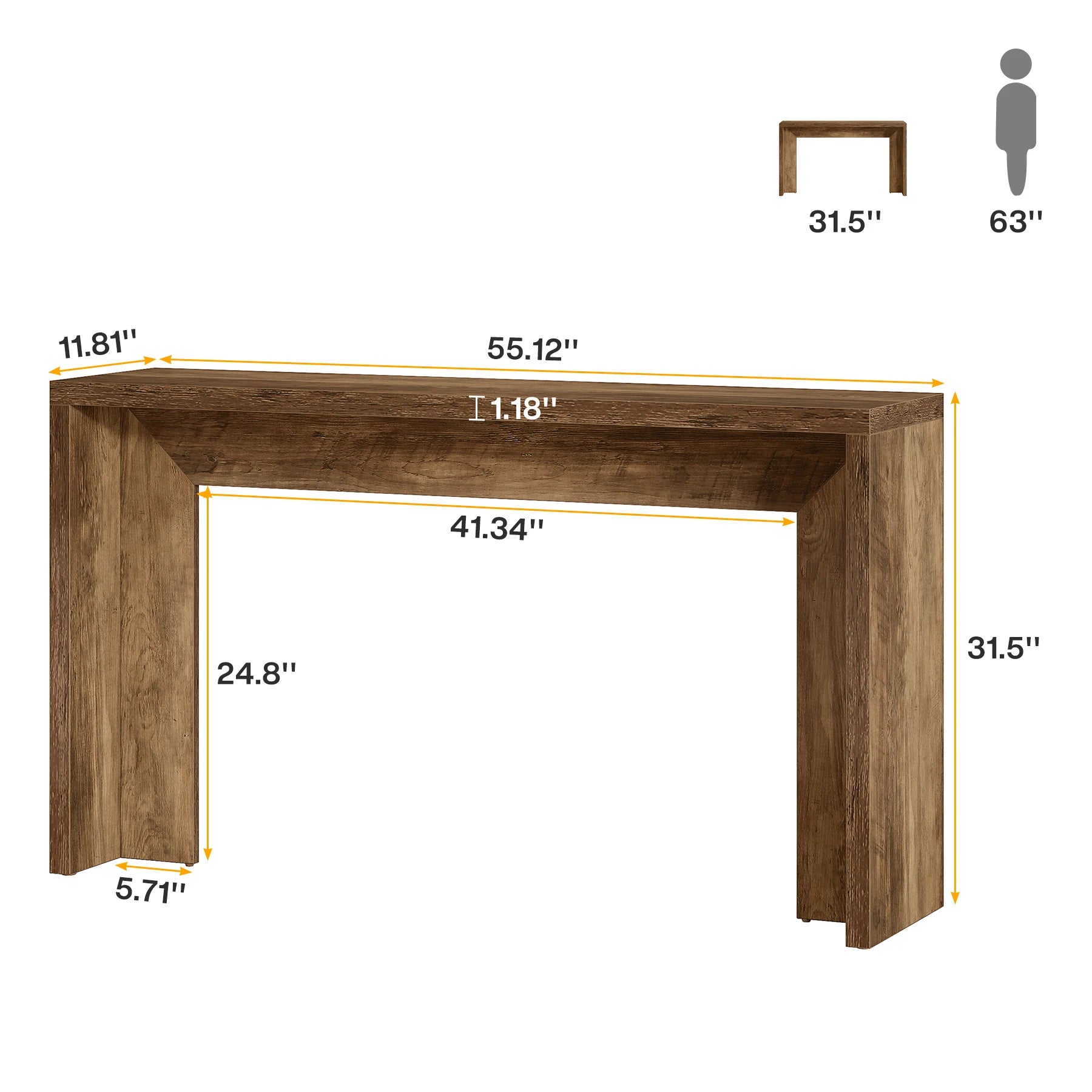 Farmhouse Console Table, 55-Inch Wooden Sofa Table with Storage for Entryway, Foyer, Hallway, Living Room, Brown