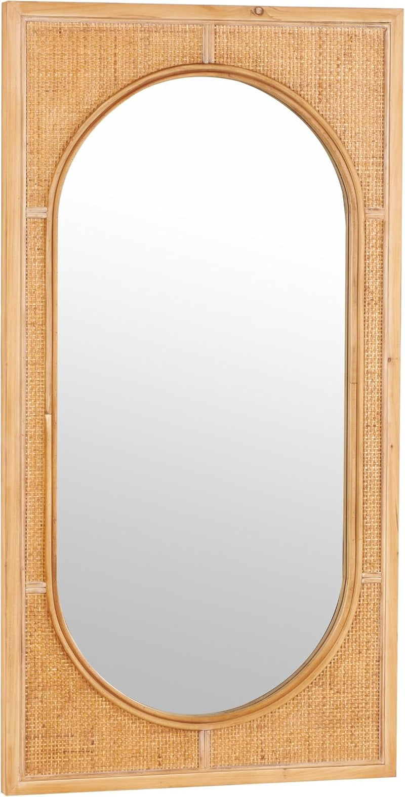 Deco 79 Rattan Room Wall Mirror Entryway Mirror with Oval Center, Wall Mounted Mirror 22" X 1" X 42", Brown