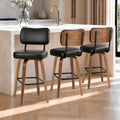 3 Pack Counter Height Bar Stools, Swivel Bar Stools with Back & Wood Legs,Faux Leather Upholstered Counter Stools for Kitchen Counter