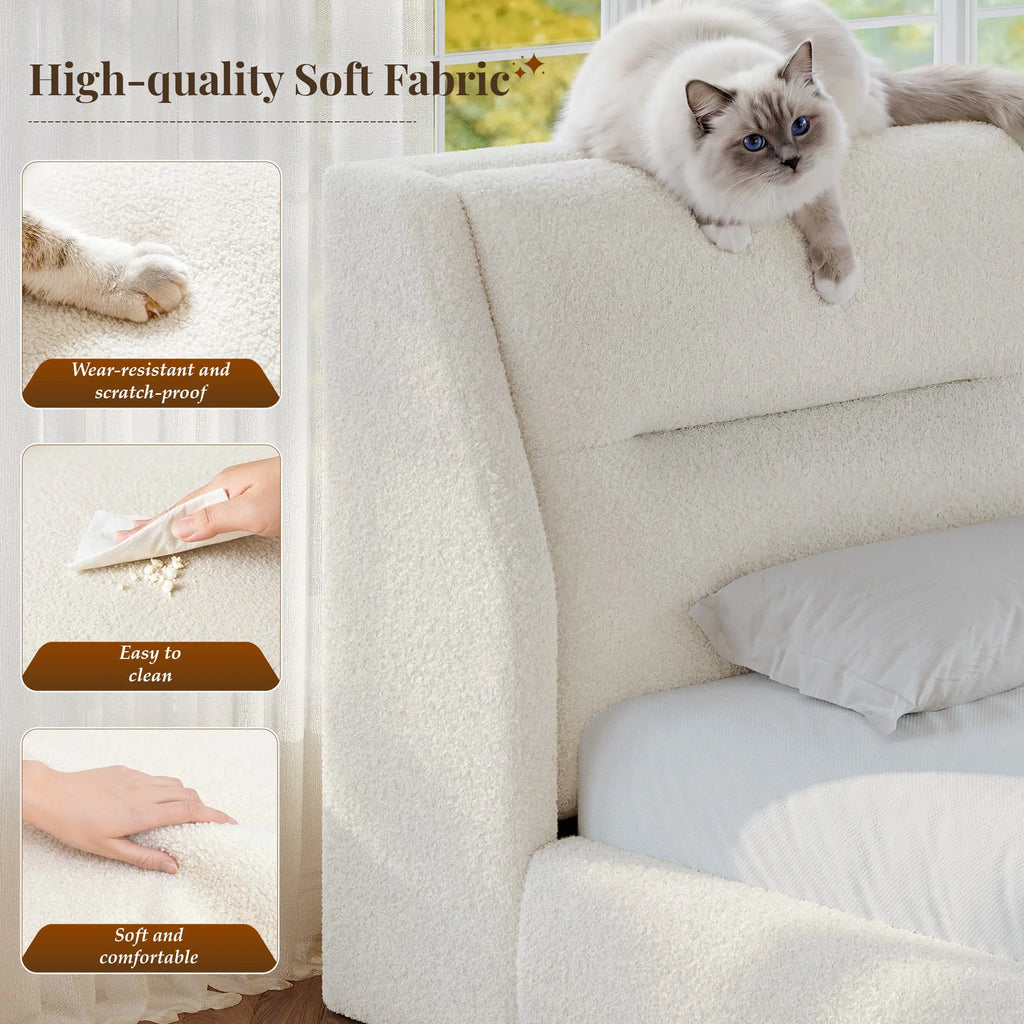 Boucle upholstered cloud bed frame