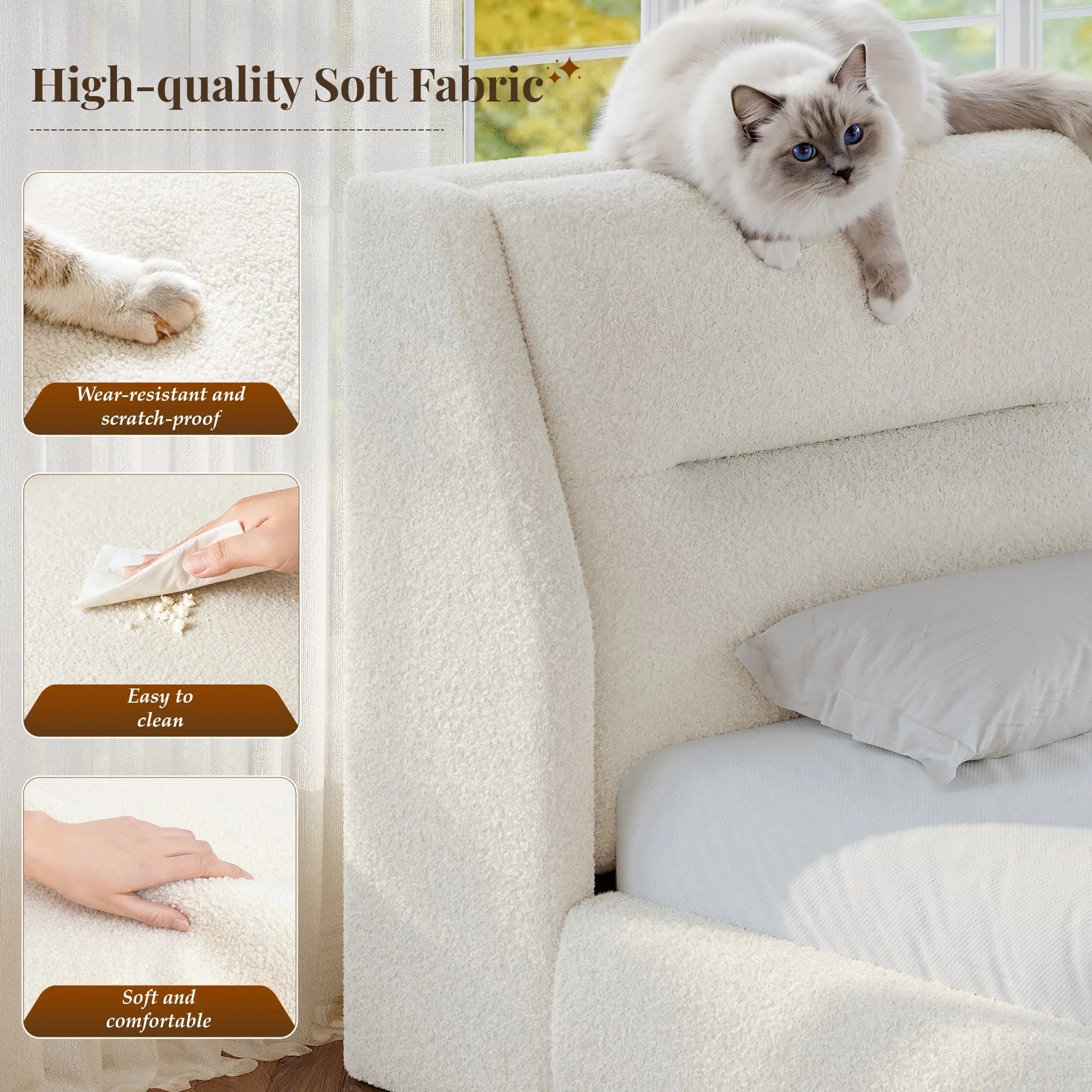 Boucle upholstered cloud bed frame